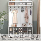 Wodeer Hall Tree with Bench and Shoe Storage, 6 Hooks, 12 Shoe Cubbies - Image 3