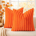 decorUhome Fall Faux Fur Throw Pillow Covers 18x18 Set of 2 Orange | Decorative by decorUhome