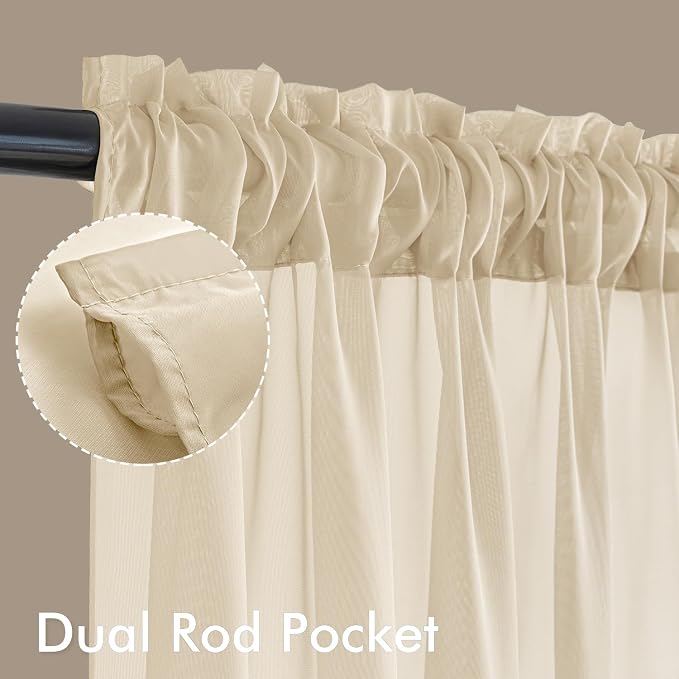 MIULEE Cream Sheer Curtains 90 Inches Long 4 Panels 42 x 90 Inches | Light - Image 3