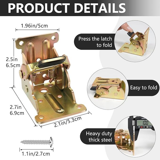 4 Pack Folding Brackets, Self-Lock Hinge - Image 2