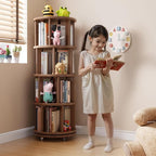 Muwuele Solid Wood Rotating Bookshelf on Wheels, 4 Tier, Round Revolving - Image 3