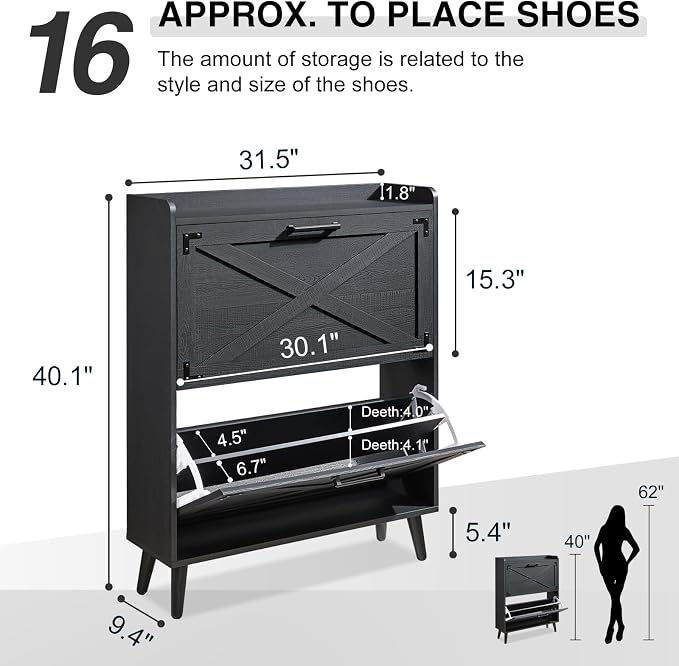Barnyatoh Shoe Storage Cabinet, Farmhouse Shoe Organizer - Image 2