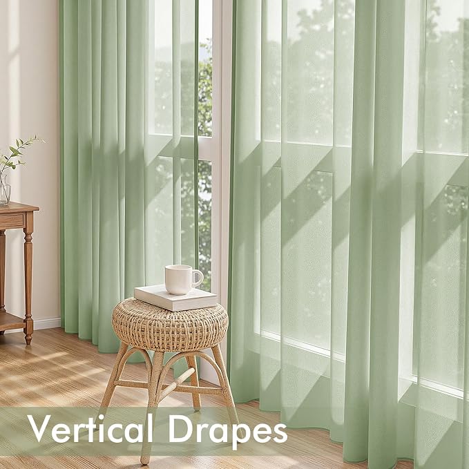 MIULEE Sage Green Sheer Curtains 96 Inches Long 4 Panels 42 x 96 Inches | Light - Image 5