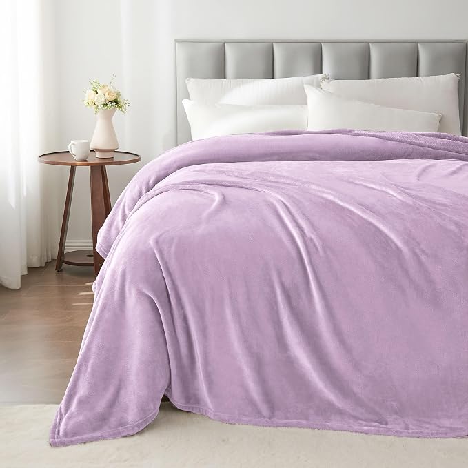 BEDELITE Fleece Blanket Soft Plush King Size Bed Blanket Lilac 108"x90" | Ultra - Image 6