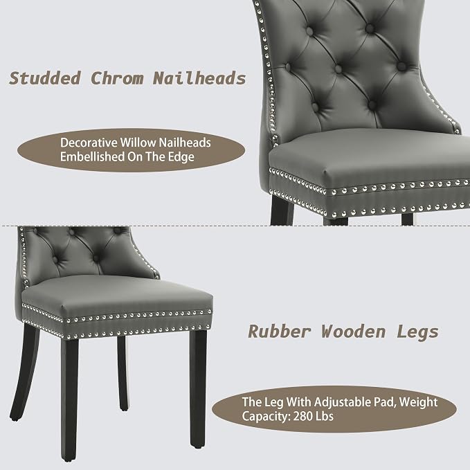 KCC Faux Leather Dining Chairs Set of 4, Upholstered High-end Tufted Dining - Image 6