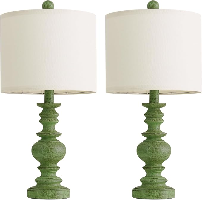 BOBOMOMO 20" Sage Green Table Lamps Set of 2 – Farmhouse Resin Bedside Lamps - Image 5