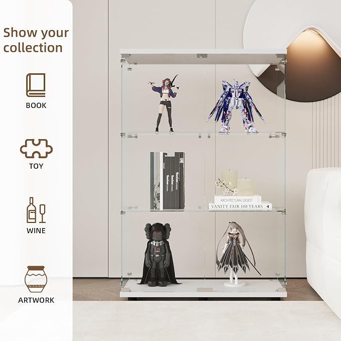 Display Cabinet with Glass Door and Lock, 3-Shelf Fast Installation Curio - Image 7