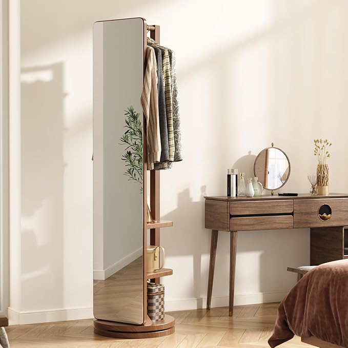 WoodsWhisper Full Length Mirror Coat Rack Solid Wood Floor Mirror 70"x16" Full - Image 8