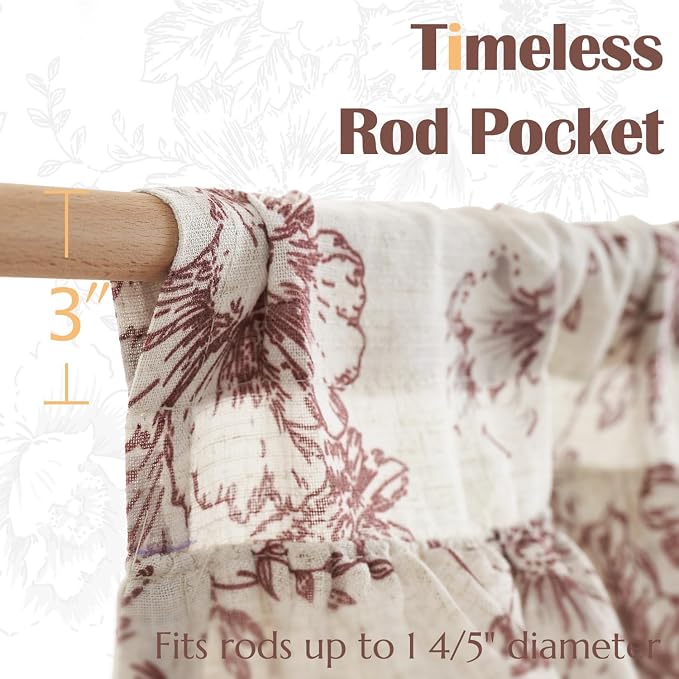 jinchan Ruffled Floral Valance Linen Shabby Chic Small Window Curtain 18 Inch - Image 4