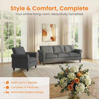 2 Piece Living Room Sofa Sets, Modern 3 Seater Sofa and Armchair Sets, Linen - Image 3