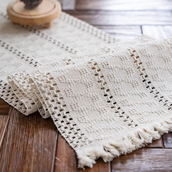 Macrame Table Runner Cream Beige Boho Table Runners by AlynsehomCreateaBetterLife