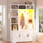 CSZZD White Hall Tree with Bench and Shoe Storage, Entryway Bench with Coat - Image 8