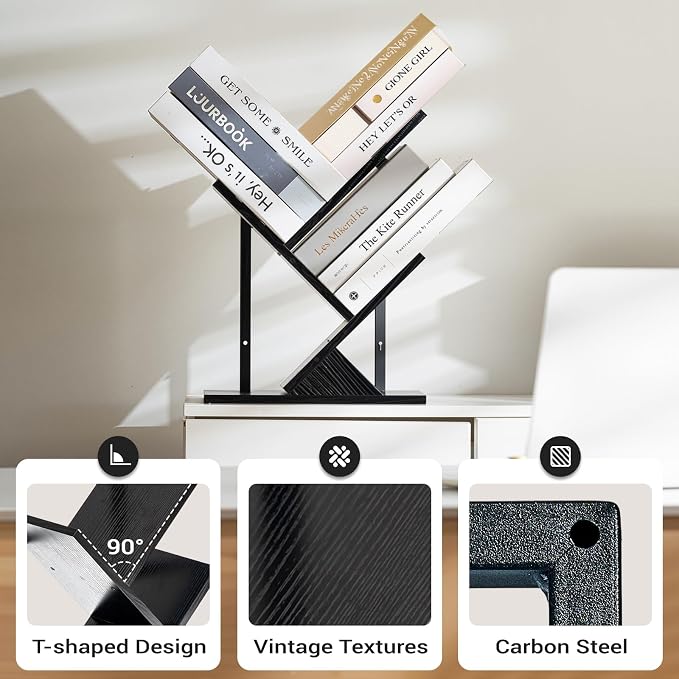 3 Tier Small Tree Bookshelf Black Floating Book Shelves - Image 5