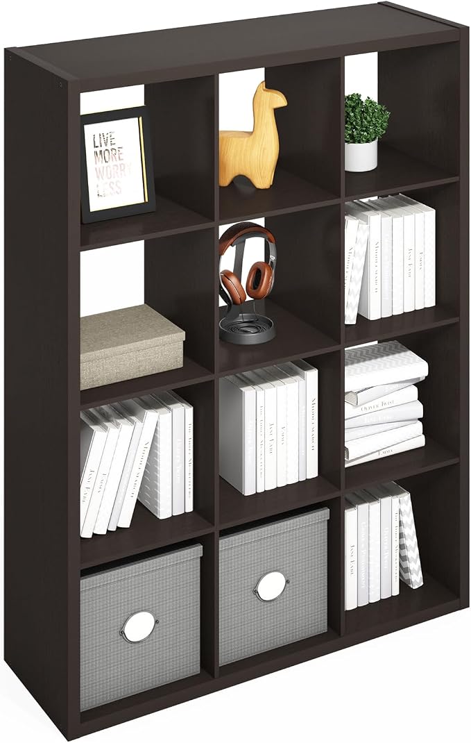 Furinno Simple Cube Storage Organizer, 12-Cube Display Shelf, Open Back by Furinno-FitsYourSpaceFitsYourBudget