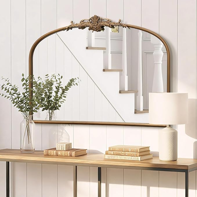 Besdomus Vintage Arched Gold Mirror: 32"x24" French Large Gold Vintage Wall by Besdomus