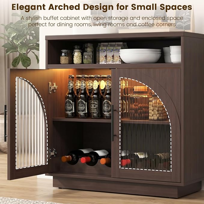 Sideboard Buffet Cabinet with Storage, 31.5" Coffee Bar Cabinet with LED Lights - Image 3