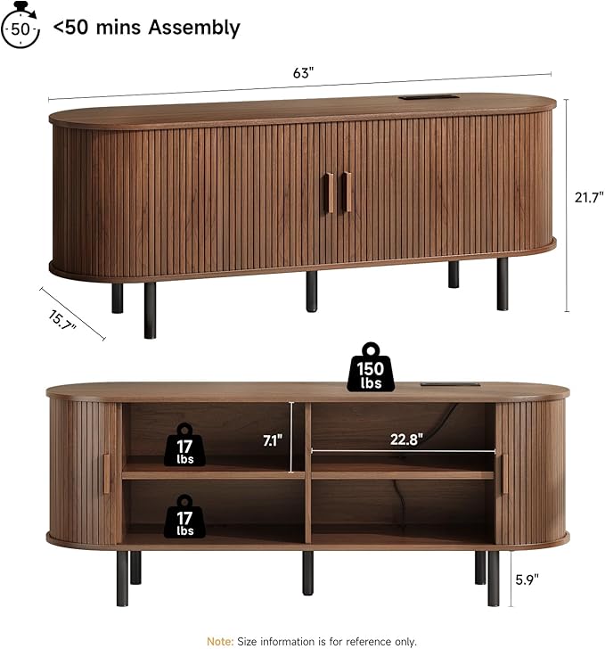 ONBRILL 63" TV Stand with Power Outlet - Image 2