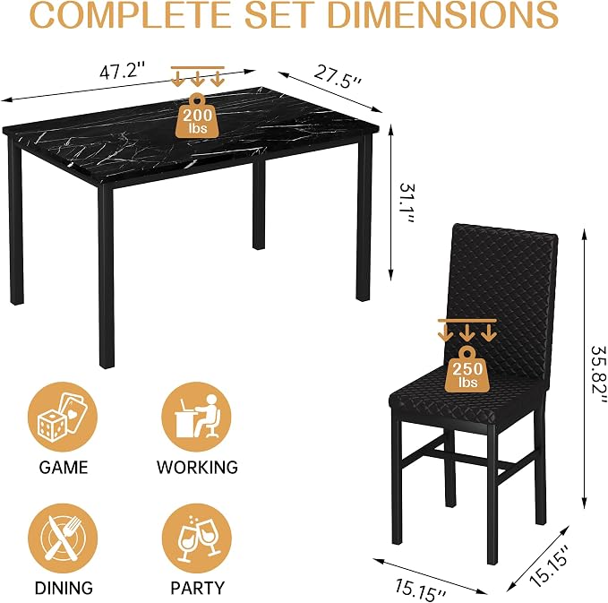 Recaceik Dining Table Set for 4, Modern 5 Piece Dining Table Set Faux Marble - Image 3