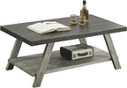 Contemporary Two-Tone Wood Shelf Coffee Table, 48 in Weathered Walnut and Gray - Image 5