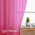 Short Hot Pink Sheer Curtains 30 Inch Length 2 Panels Set, Kitchen Curtains - Image 4