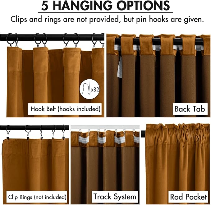 MIULEE Velvet Curtains 50W x 108L 2 Panels Golden Brown Blackout Curtains | - Image 2