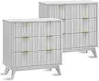 T4TREAM Fluted 3 Drawers Nightstand Set of 2, Oversized Extra Large Modern Side by T4TREAMFurniture