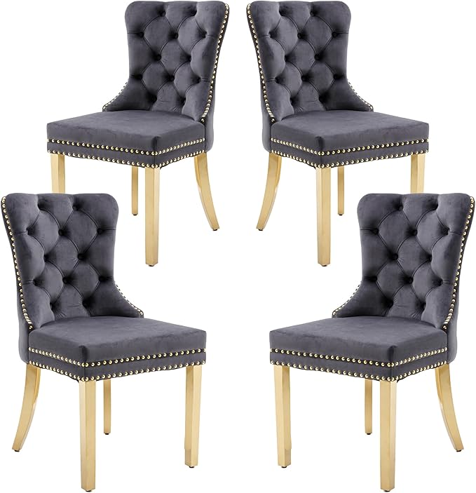 KCC Velvet Dining Chairs Set of 4, Upholstered High-end Tufted Dining Chair by KCC