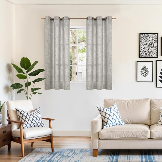 YoungsTex Linen Semi Sheer Curtains 54 Inches Length - Image 2