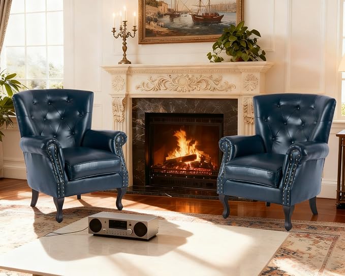 Modern Accent Chair, Mid-Century Faux Leather Armchair - Image 5