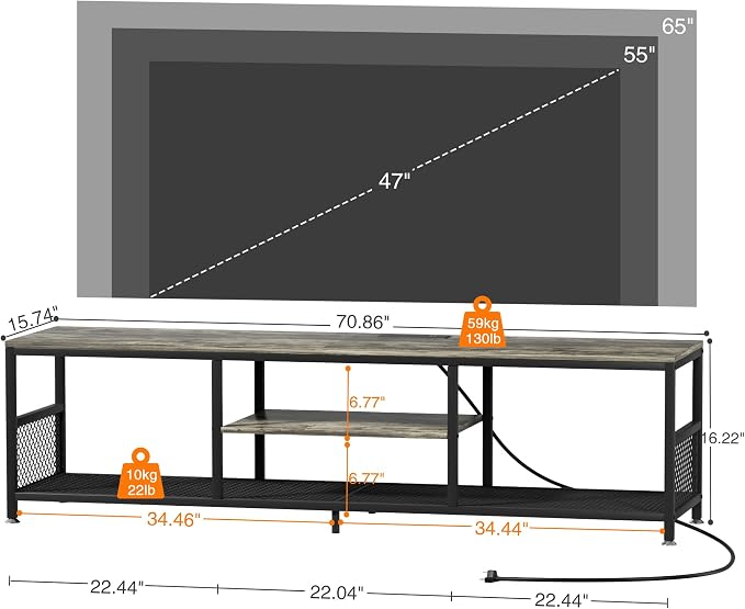 VECELO TV Stand with Power Outlets - Image 10