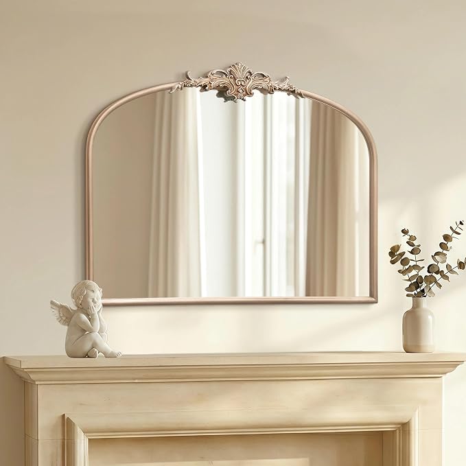Besdomus Arched Vintage Gold Mirror: 32"x24" French Large Champagne Gold - Image 3