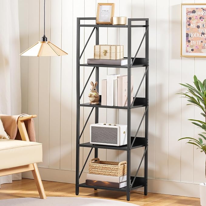HOOBRO Bookshelf, 5-Tier Industrial Bookcase, Book Shelf Storage Organizer - Image 2