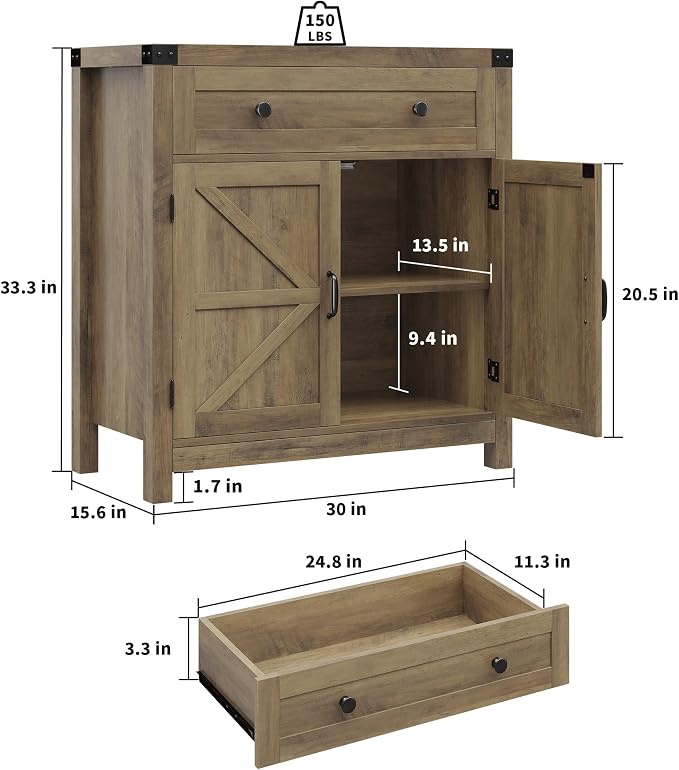 HOSTACK Coffee Bar Cabinet, Kitchen Storage Cabinet, Modern Farmhouse Buffet - Image 3