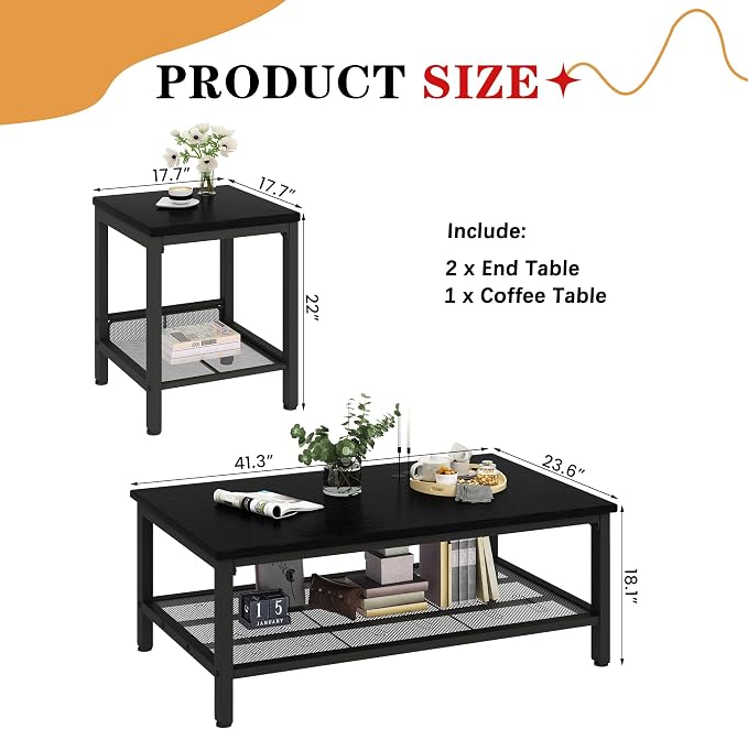 AWQM Coffee Table Set of 3, Industrial Coffee Table - Image 3