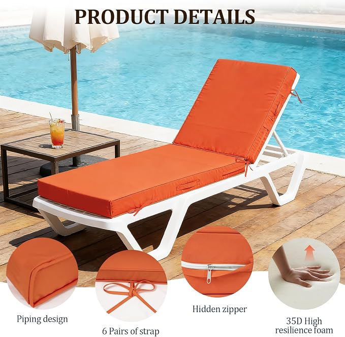 72x21x4in Lounge Cushions for Outdoor Furniture, Outdoor Lounge Chair Cushions - Image 5