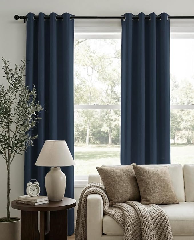 100% Blackout Linen Textured Curtains 90 Inch Long, Light Blocking, Thermal - Image 2