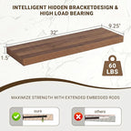 Acovy 32 Inch Floating Shelves, 3D Textured Wood Grain, Wooden Shelves - Image 3