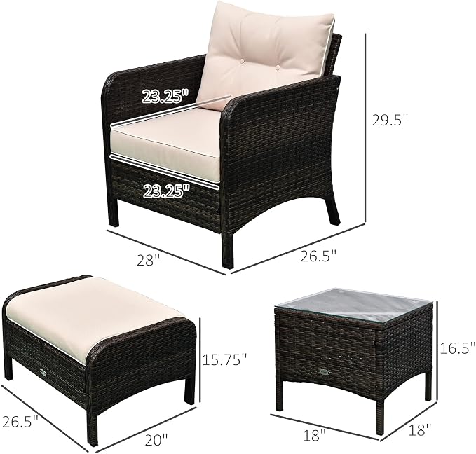 Outsunny 5 Pieces Rattan Wicker Lounge Chair Outdoor Patio Conversation Set - Image 7