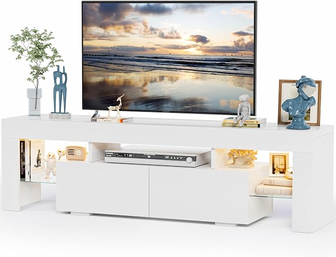 JUMMICO TV Stand with LED Lights, Modern Entertainment Center Media and Open by JUMMICO