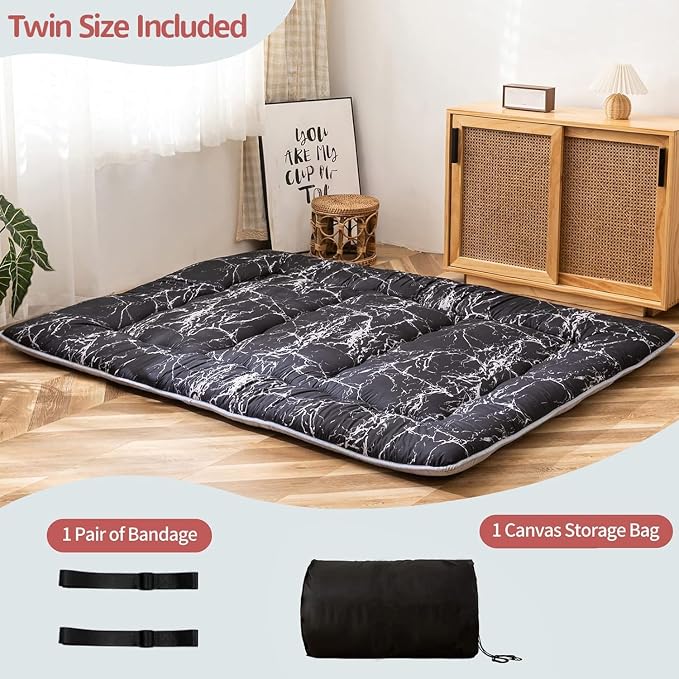 MAXYOYO Black Marble Printed Japanese Futon, Thicken Sleeping Pad Roll Up - Image 5