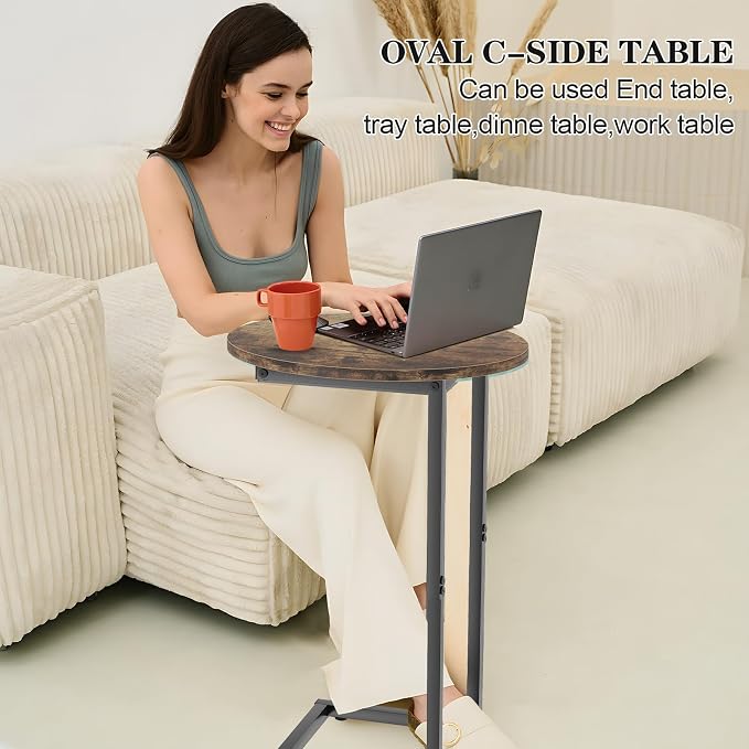 C Shaped End Table, Oval Couch Sofa Side Table - Image 5