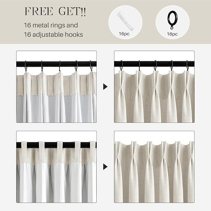 Pinch Pleated Linen Curtains 100% Blackout 63 Inches Long - Image 5