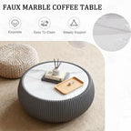 27.55" Round Marble Coffee Table, Modern Fluted Coffee Table - Image 6