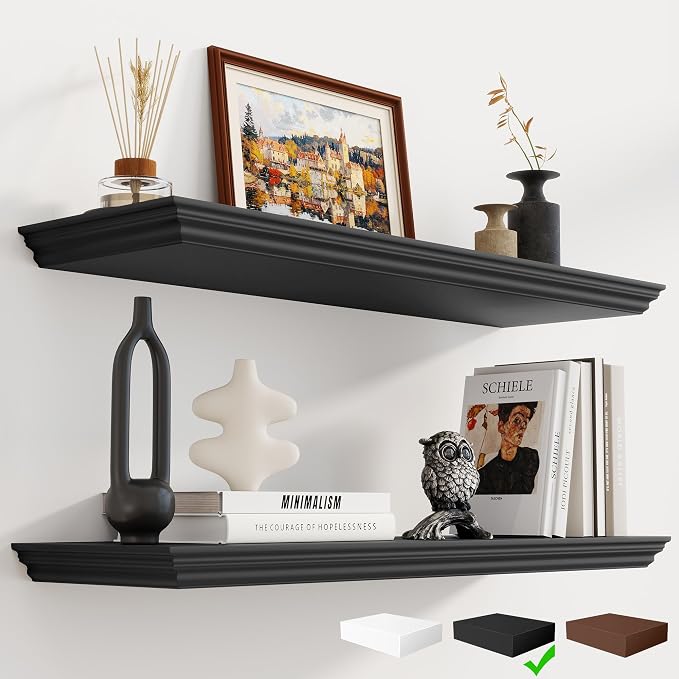 Fun Memories Floating Shelves 32 Inch Long, 9.3 Inch Deep Classic Crown Molding by FunMemories