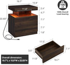 HOMMPA Rustic Nightstand with Wireless Charging Station LED Bedside Table with - Image 2