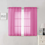 Hot Pink Sheer Curtains 54 Inch Length 2 Pcs, Solid Color Voile Modern by Lecloud