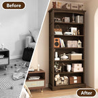 TVU 6-Tier Wooden Bookshelf, 76 Inch Tall Bookshelf - Image 9