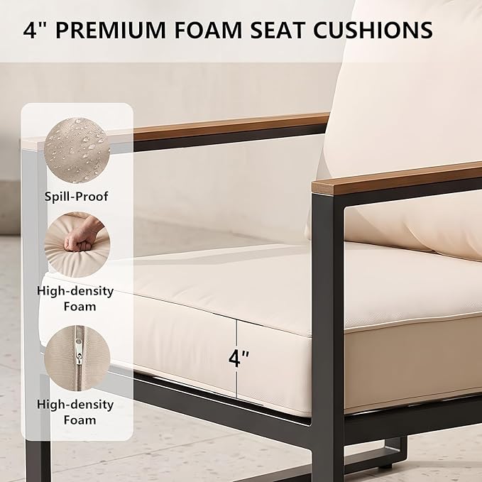 Modern Patio Furniture Set, 4 Pieces Outdoor Conversation Set - Image 6