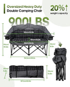Double Camping Chair Padded Loveseat Camping Couch, Oversized 2 Person Camp - Image 3