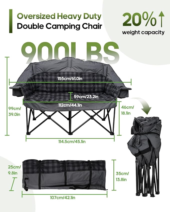 Double Camping Chair Padded Loveseat Camping Couch, Oversized 2 Person Camp - Image 3